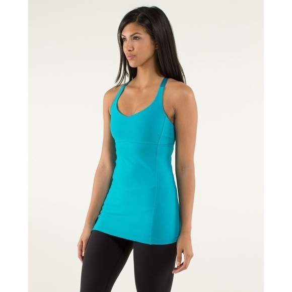 SOLD - Lululemon Practice Daily Tank Top Surge Blue Satin Straps Shelf Bra Sz 10 - Picture 3 of 11